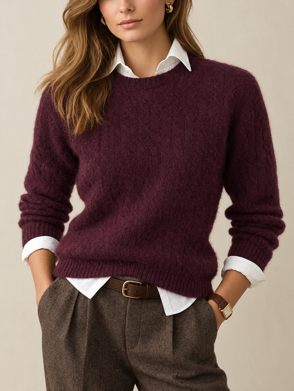 Polo Ralph Lauren 100% Cashmere Cable Knit Burgundy Sweater Size L